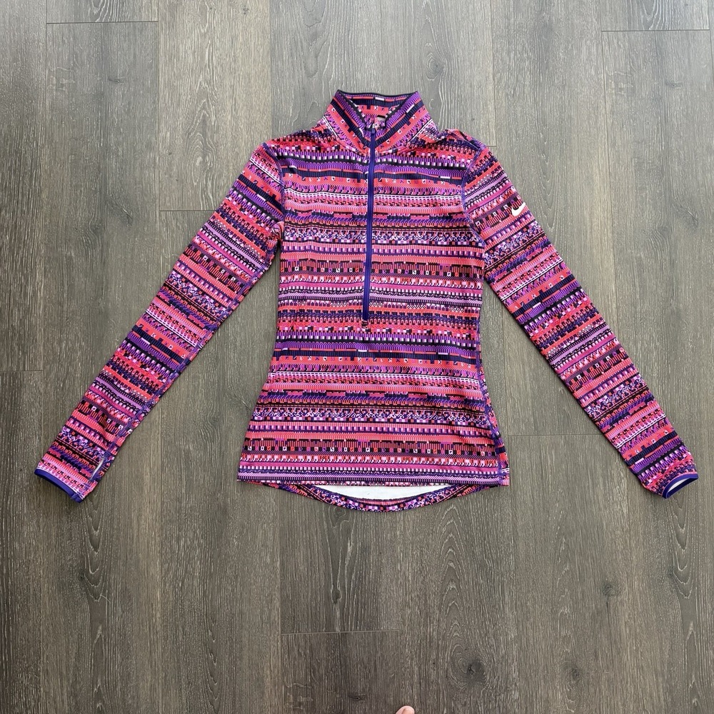 Nike Pro Dri Fit Running Shirt‎ Half Zip Aztec Long Sleeve Womens S Athleisure